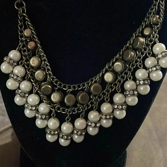 Vintage deco art reversible pearl rhinestone multi chain necklace - Picture 2 of 6
